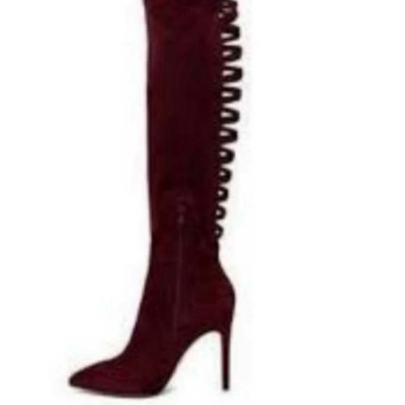 Aldo Burgundy Over Knee Suede High Heeled Boots size 7.5 - Picture 1 of 6